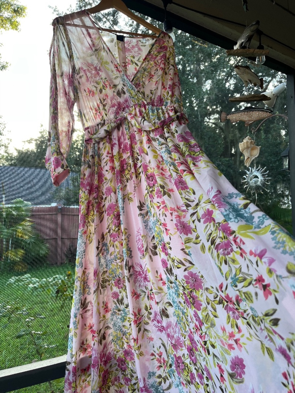 Anthro Kate & Lily Pink Cottagecore Fairy Floral V neck size 12 maxi dress
